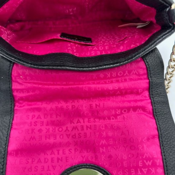 kate spade Black Leather Crossbody, Quilted Flap w/ Turn Lock Closure - Picture 6 of 7